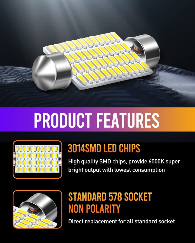 LUYED 578 LED Bulb 569 211-2 212-2 41mm LED Lights Bulb for Car Interior Dome Map License Plate Courtesy Lights, Xenon White,Pack of 4 - Image 2